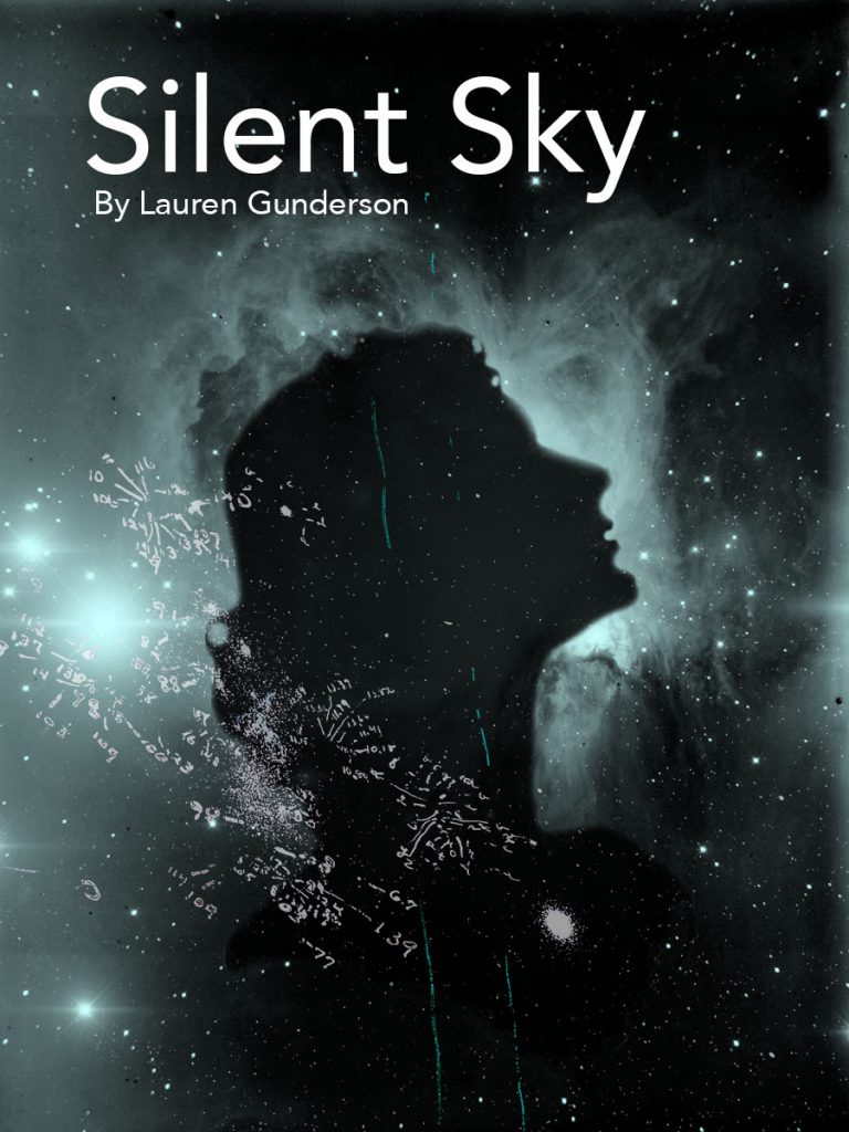 Poster for Silent Sky. A silhouette of a woman looking up at the night sky.